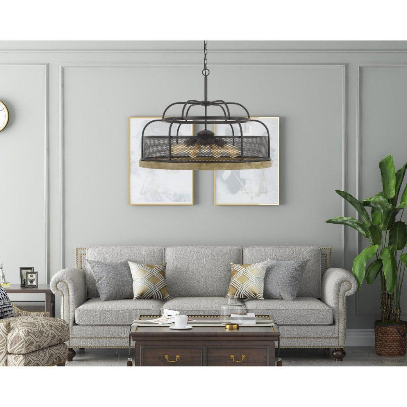 Alpine Cal Lighting Akaki 60W X 9 Metal/Pine Wood Chandelier - FX-3706-9