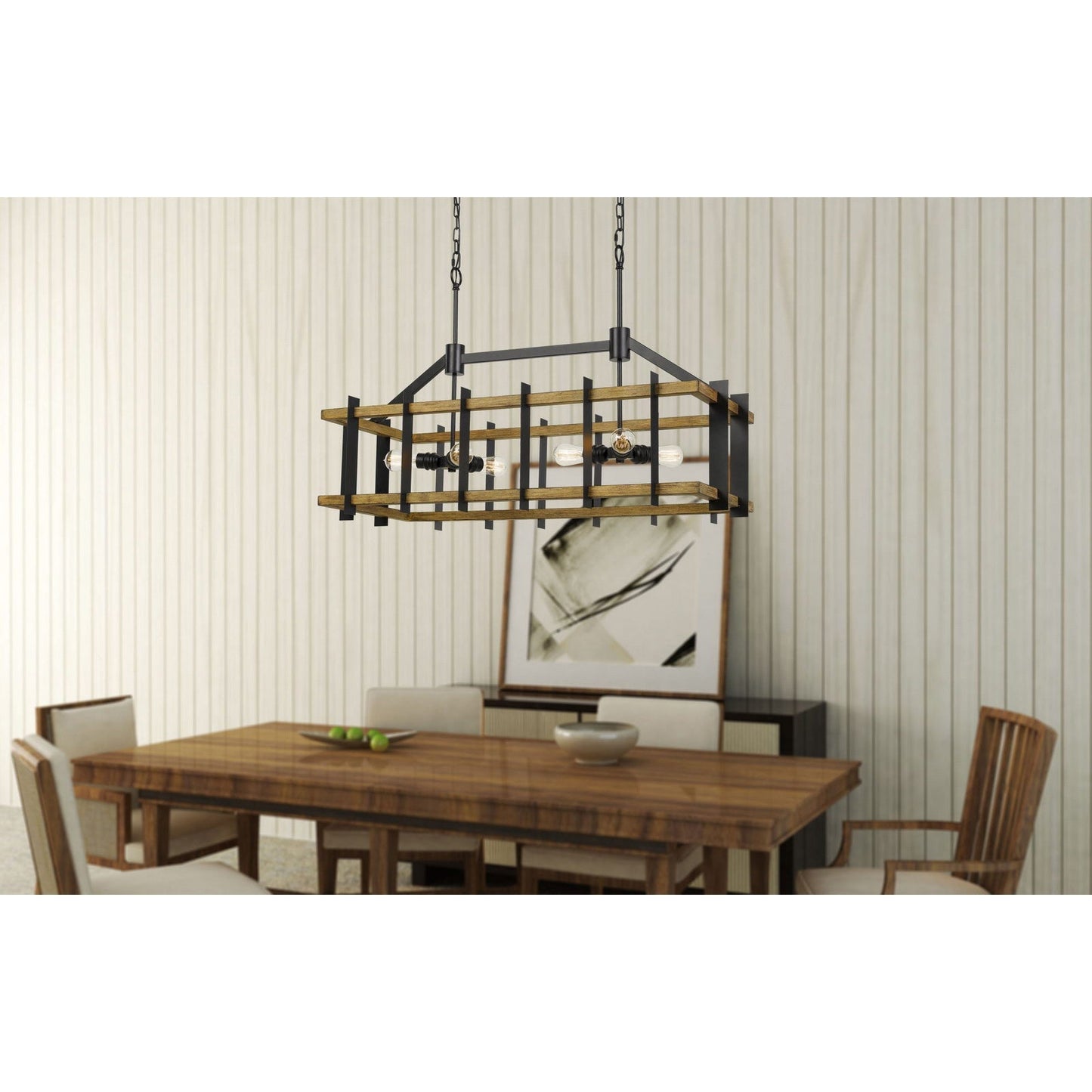 Alpine Cal Lighting Bruck 60W X 6 Metal/Pine Wood Island Chandelier - FX-3705-6