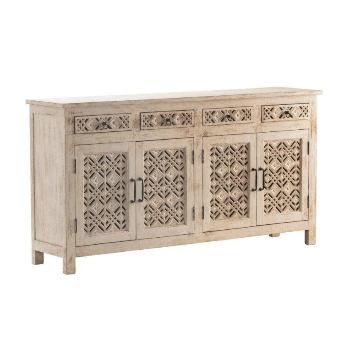 Crestview Collection Amelia 73" x 17" x 38" 4-Drawer 4-Door Rustic Light Brown Wood Sideboard - CVFNR898