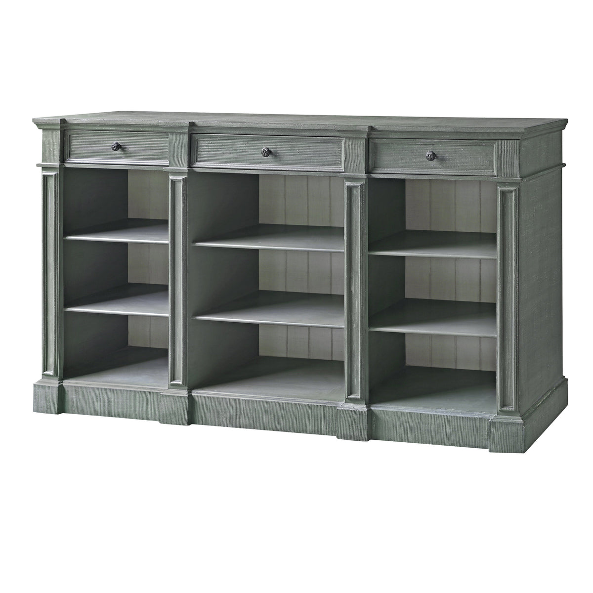 Crestview Collection Bedford 72" x 16" x 43" 3-Drawer Traditional Wood Bookshelf Console In Mint Green and White Finish -CVFZR4599