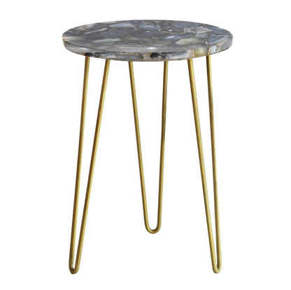 Crestview Collection Bengal Manor 17" x 17" x 23" Modern Marble And Iron Table In Blue Agate Finish - CVFNR500