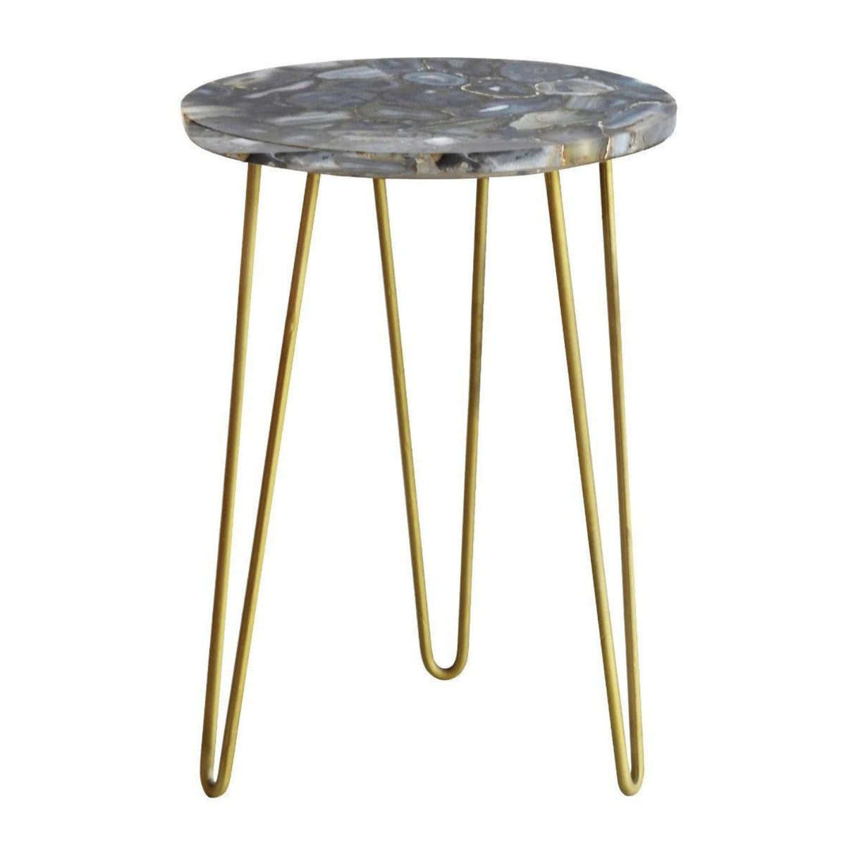 Crestview Collection Bengal Manor 17" x 17" x 23" Modern Marble And Iron Table In Blue Agate Finish - CVFNR500