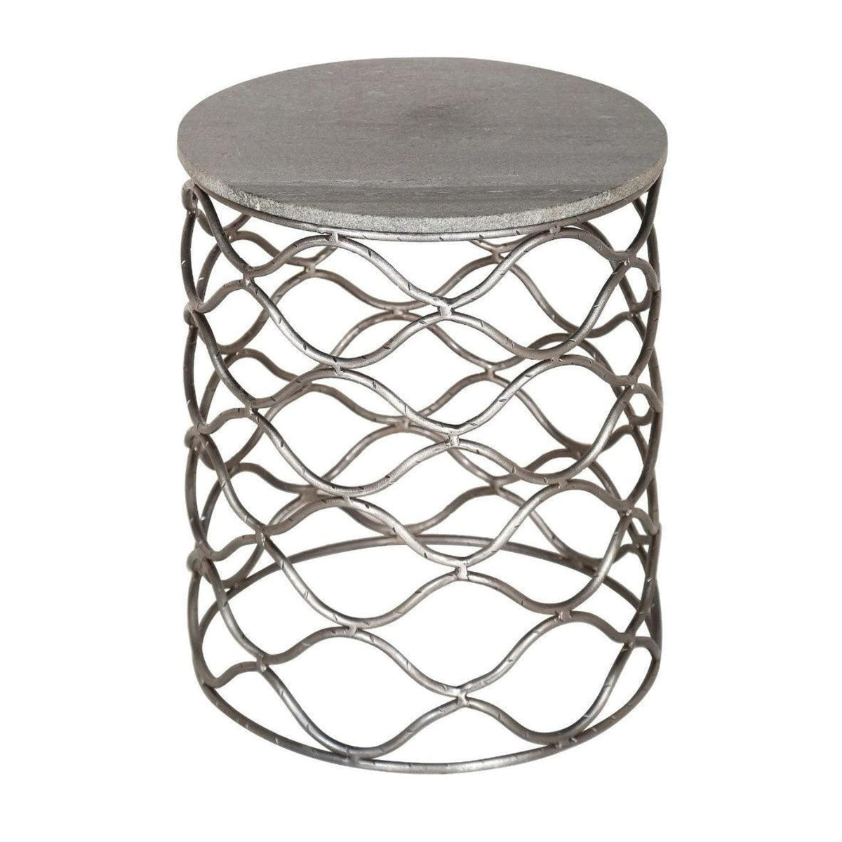 Crestview Collection Bengal Manor 18" x 18" x 22" Modern Solid Iron And Marble Accent Table In Gray and Nickel Finish - CVFNR483
