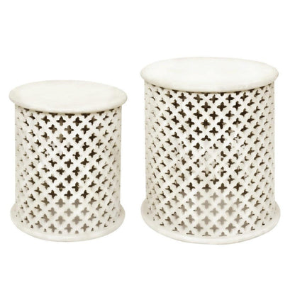 Crestview Collection Bengal Manor 22" x 22" x 24" Occasional Mango Wood Pierced Set of Tables In Distressed White Finish - CVFNR401