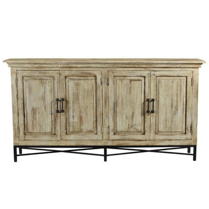 Crestview Collection Bengal Manor 72" x 13" x 37" 4-Door Rustic Mango Wood Sideboard In Heavily Distressed Antique White Finish - CVFNR704