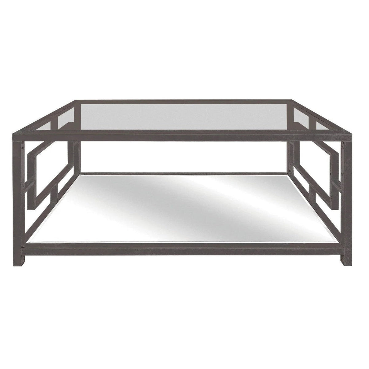 Crestview Collection Bentley 48" x 28" x 20" Occasional Metal And Glass Rectangle Design Cocktail Table with Beveled Mirror Top - CVFZR4005