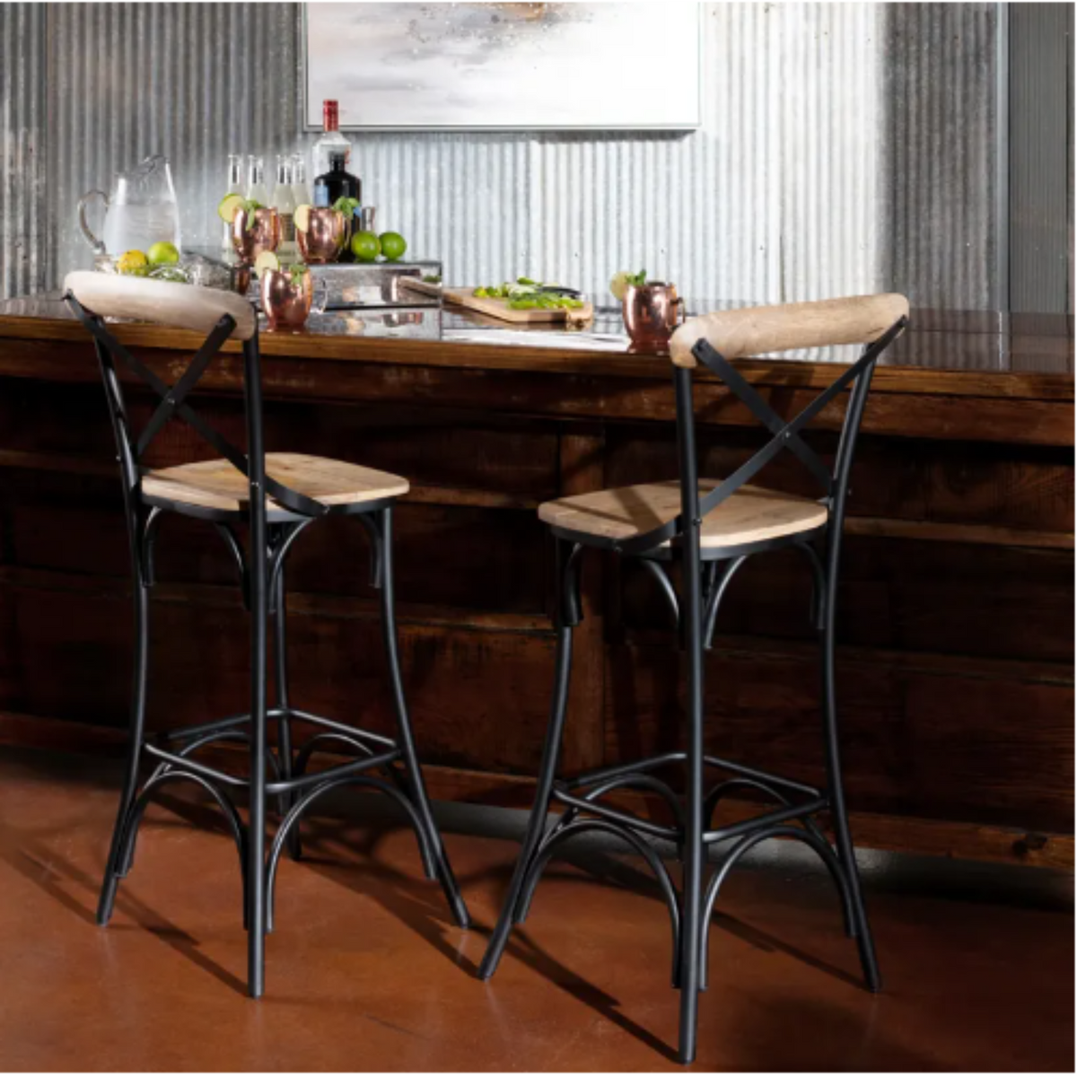 Crestview Collection Cedar Creek 19" x 20" x 43" Transitional Wood And Metal Bar Stool - CVFNR859