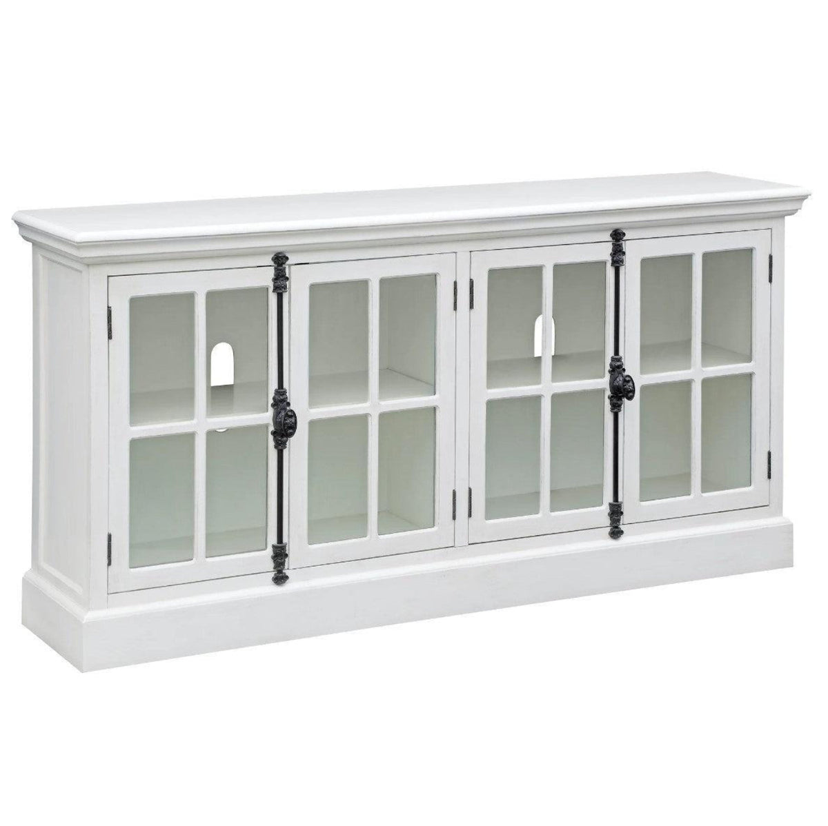 Crestview Collection Coventry 72" x 17" x 36" 4-Door Traditional Glass And Wood Media Console In White Oak Finish - CVFZR2208