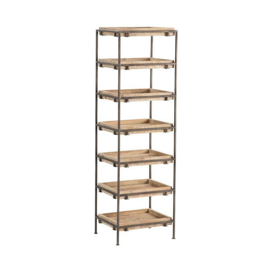 Crestview Collection Hannah 17" x 14" x 56" 7-Layer Rustic Unfinished Metal And Wood Open Cube Shelf Storage - CVFNR758