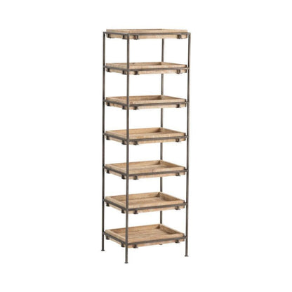 Crestview Collection Hannah 17" x 14" x 56" 7-Layer Rustic Unfinished Metal And Wood Open Cube Shelf Storage - CVFNR758