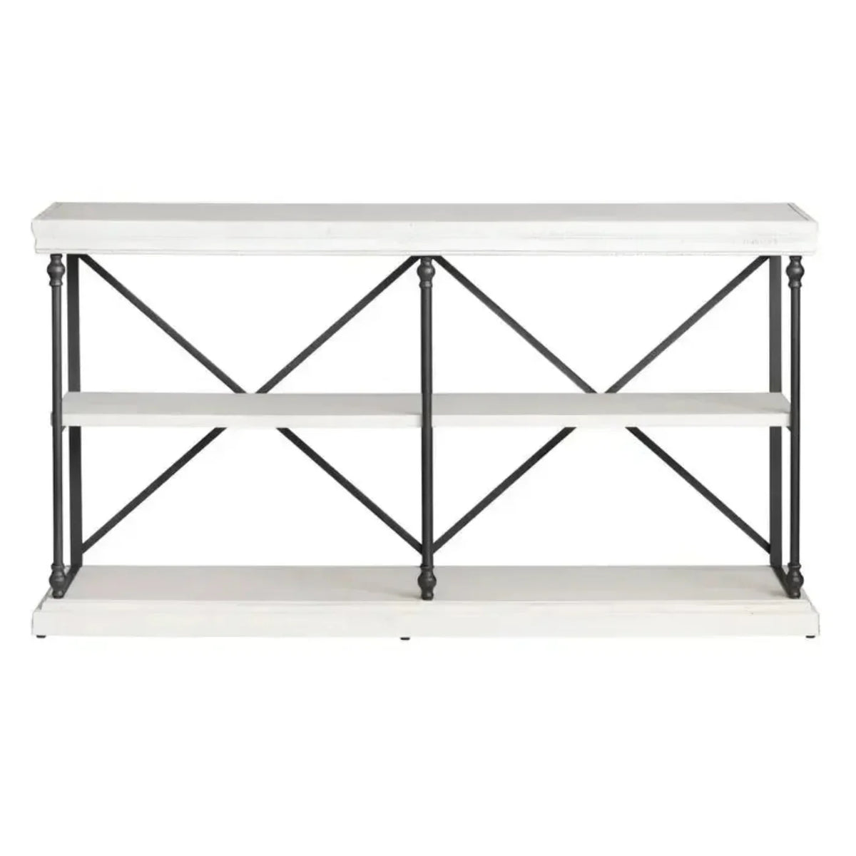 Crestview Collection Hanover 64" x 17" x 34" Traditional Metal And Wood Console In Distressed White Finish - CVFZR4548