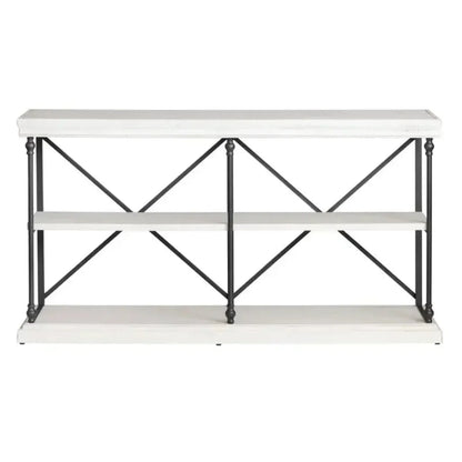 Crestview Collection Hanover 64" x 17" x 34" Traditional Metal And Wood Console In Distressed White Finish - CVFZR4548