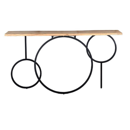 Crestview Collection Harmony 58" x 14" x 31" Rustic Metal And Wood Console Table In Natural Wood and Black Finish - CVFNR759