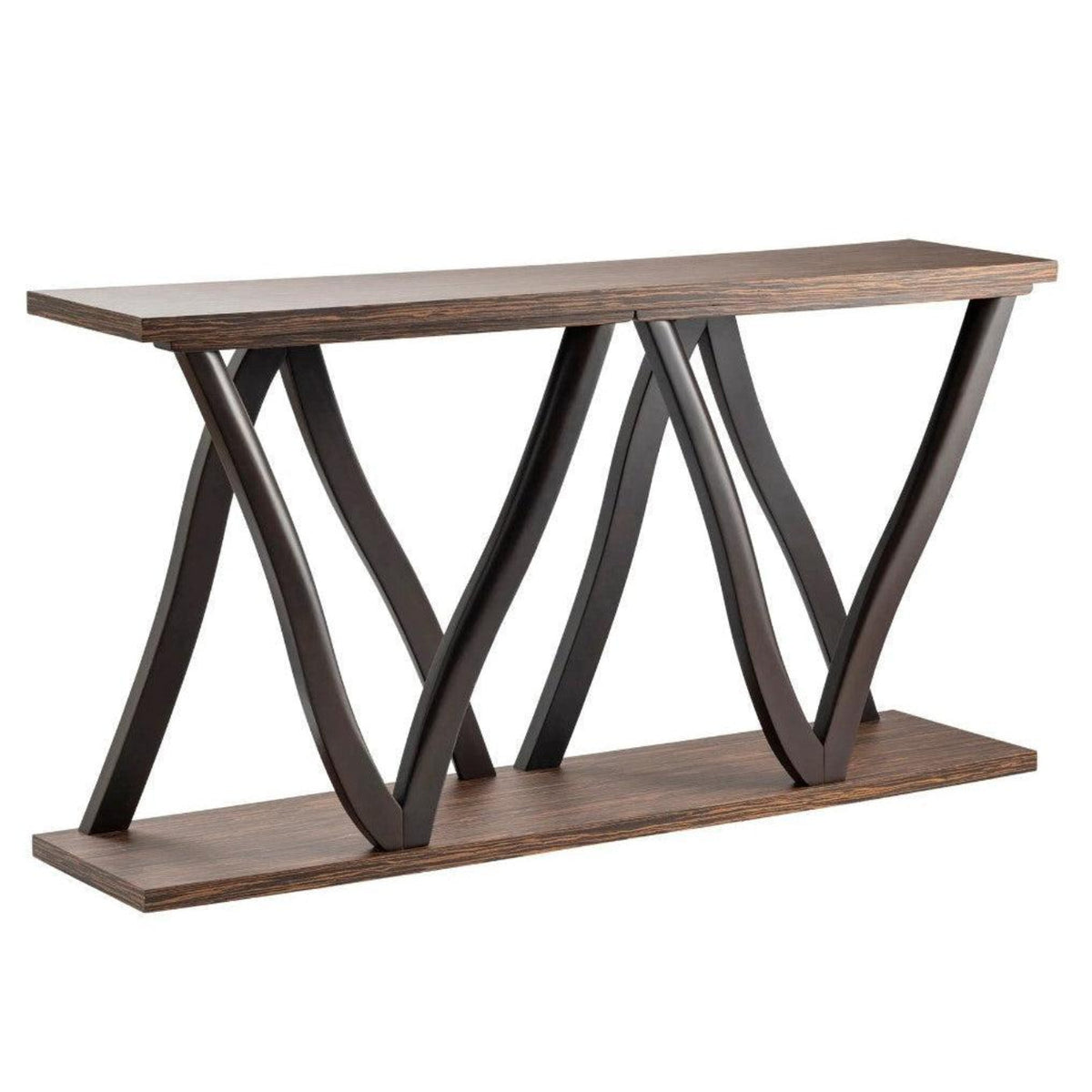Crestview Collection Hawthorne Estate 72" x 17" x 37" Transitional Zebrawood Shaped Leg Console In Dark Brown Finish -