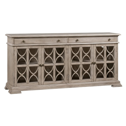 Crestview Collection Hawthorne Estate 76" x 17" x 37" 2-Drawer 4-Door Traditional Wood Fretwork Sideboard In Brushed Wheat Finishc - v