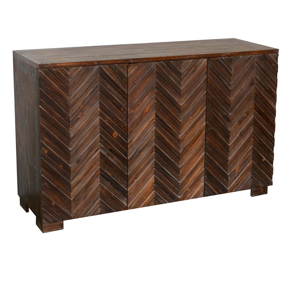 Crestview Collection Jackson Raised 54" x 17" x 34" 3-Door Rustic Brown Wood Chevron Sideboard - CVFZR4079