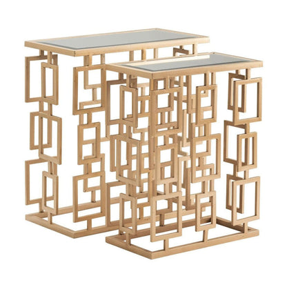 Crestview Collection Maddox 24" x 12" x 26" Modern Metal And Mirror Set of Rectangle Tables In Champagne Finish - CVFZR3537