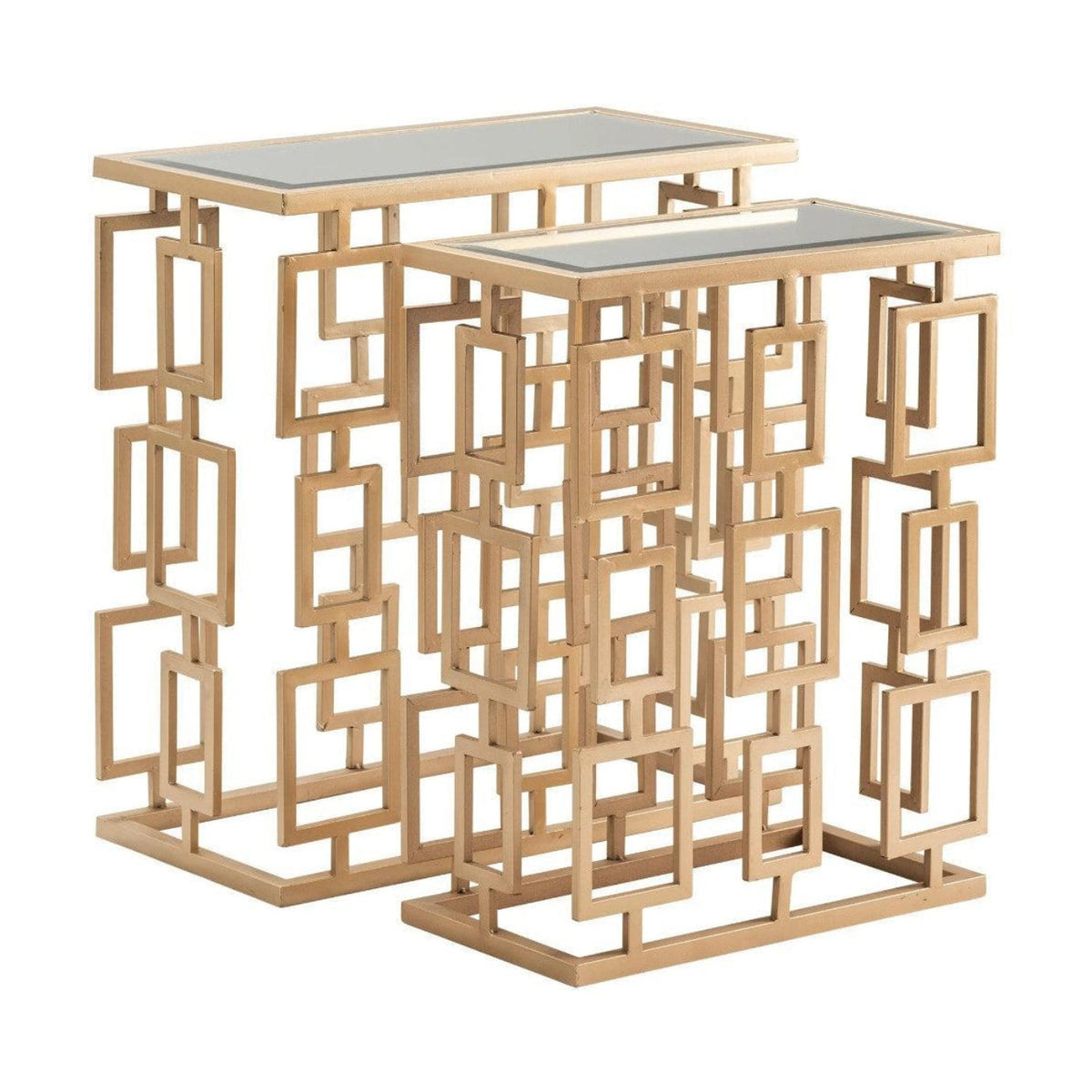 Crestview Collection Maddox 24" x 12" x 26" Modern Metal And Mirror Set of Rectangle Tables In Champagne Finish - CVFZR3537