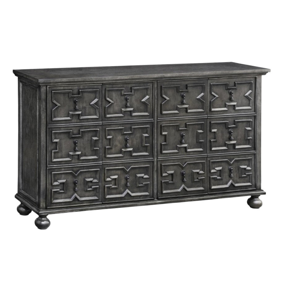 Crestview Collection Rutledge 62" x 14" x 35" 4-Door Traditional Antique Gray Wood Pattern Front Sideboard - CVFZR1800