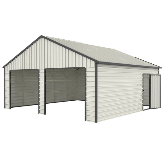 Chery Industrial [AS-IS] 23' x 22' Double Garage Metal Shed with Side Door - D_DOUMS2322CR01