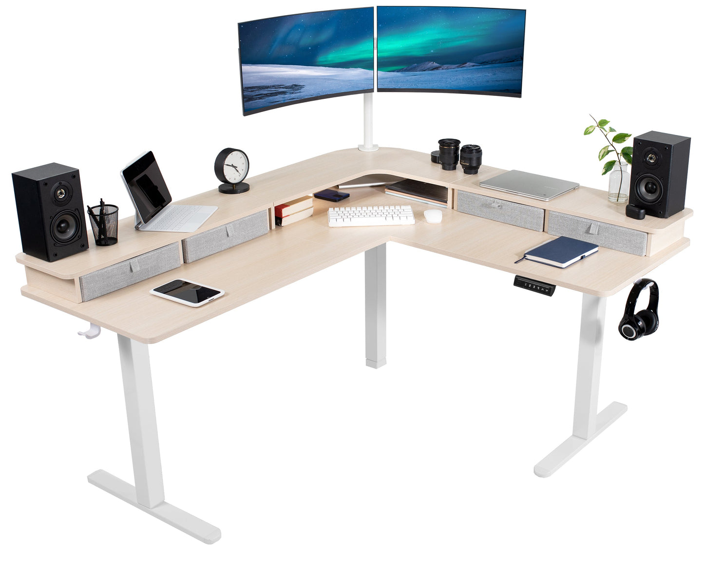 VIVO E3CV Series - Two Tier Corner Electric with Storage - DESK-E3CVB