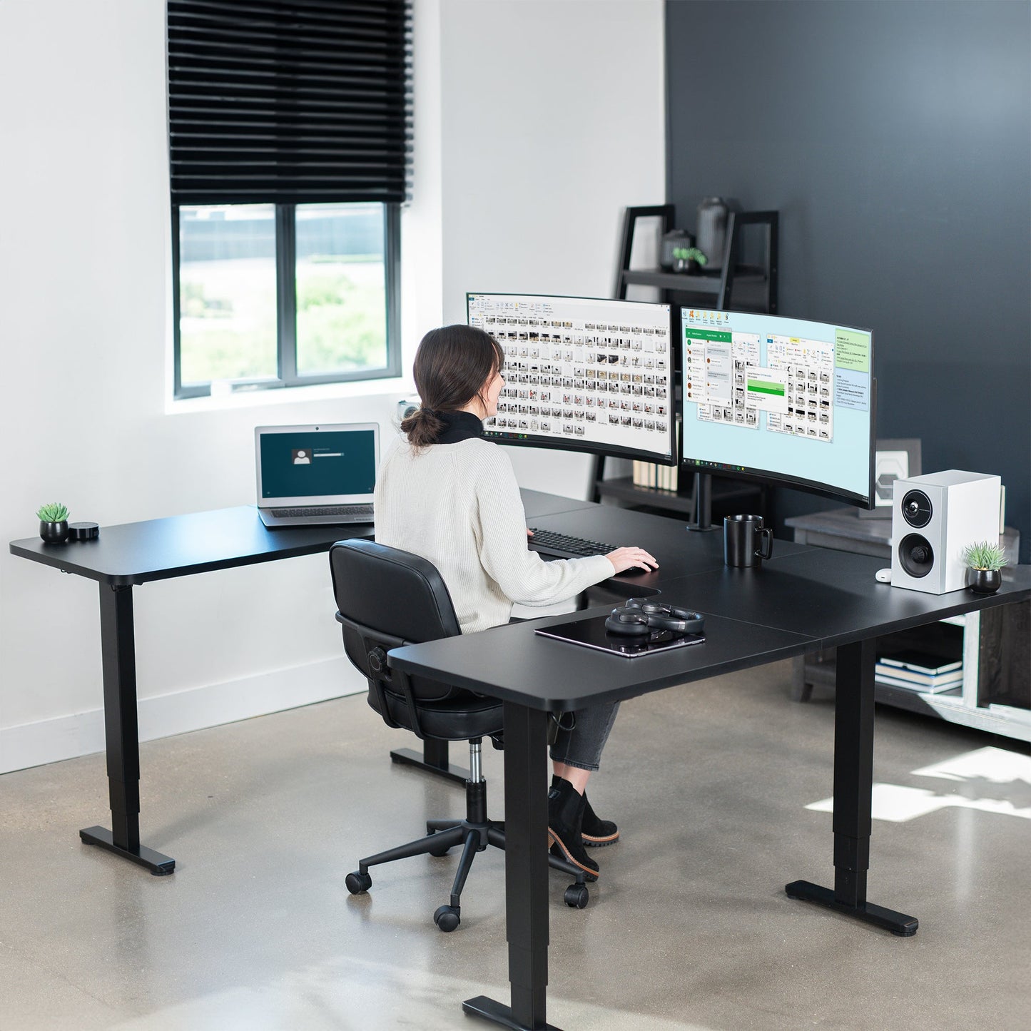 VIVO U-Shaped 83" x 60" Dual Motor Electric  -  DESK-E4UBB