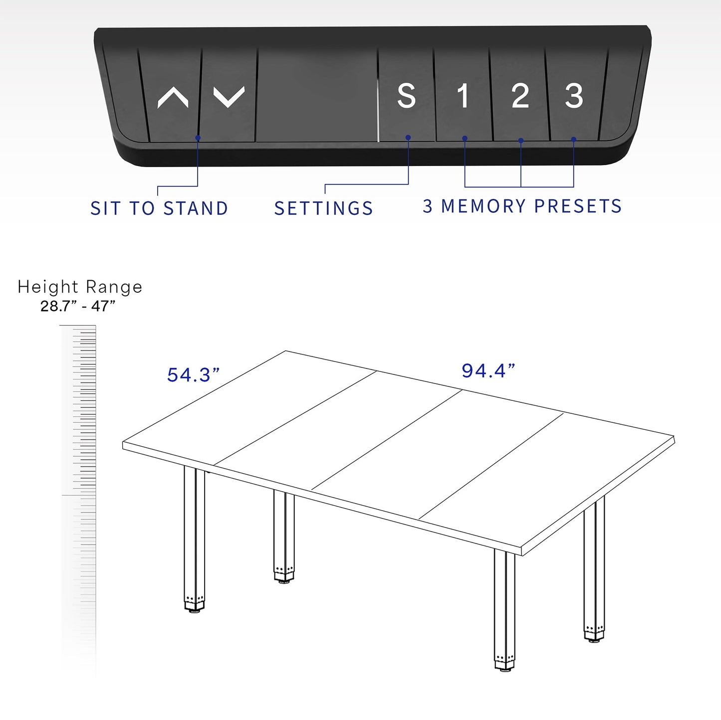 VIVO 40 Series - 95" x 55" Dual Motor 4-Leg Conference Table with Square Corner Top - DESK-KIT-404B