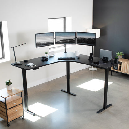 VIVO E3 Series - Curved Corner Triple Motor Electric Desk with Push Button Memory Controller - DESK-KIT-E3CB2