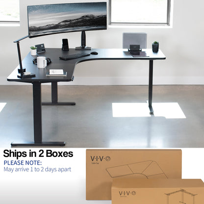 VIVO E3 Series - Curved Corner Triple Motor Electric Desk with Push Button Memory Controller - DESK-KIT-E3CB2