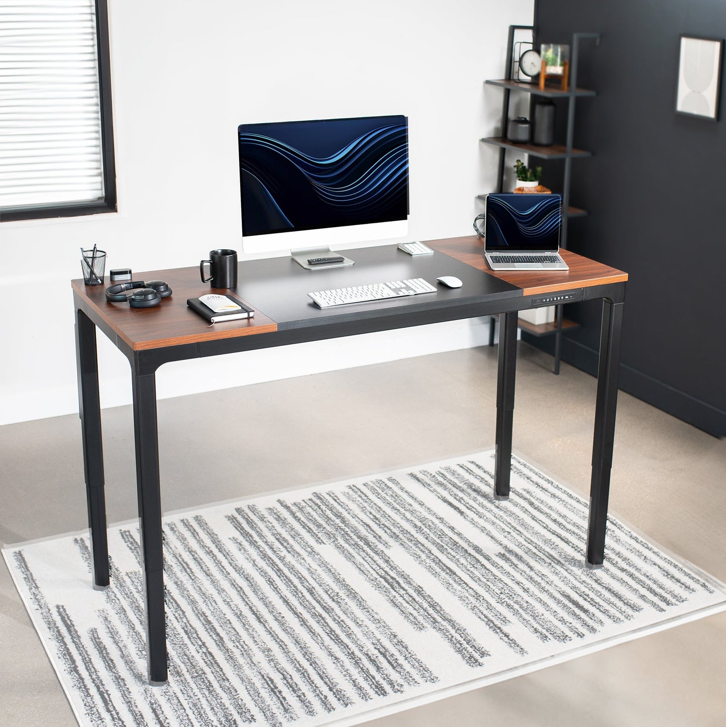 VIVO Dark Walnut / Black 71" x 30" Quad Motor Electric 4-Leg Desk - DESK-KIT-F10BD