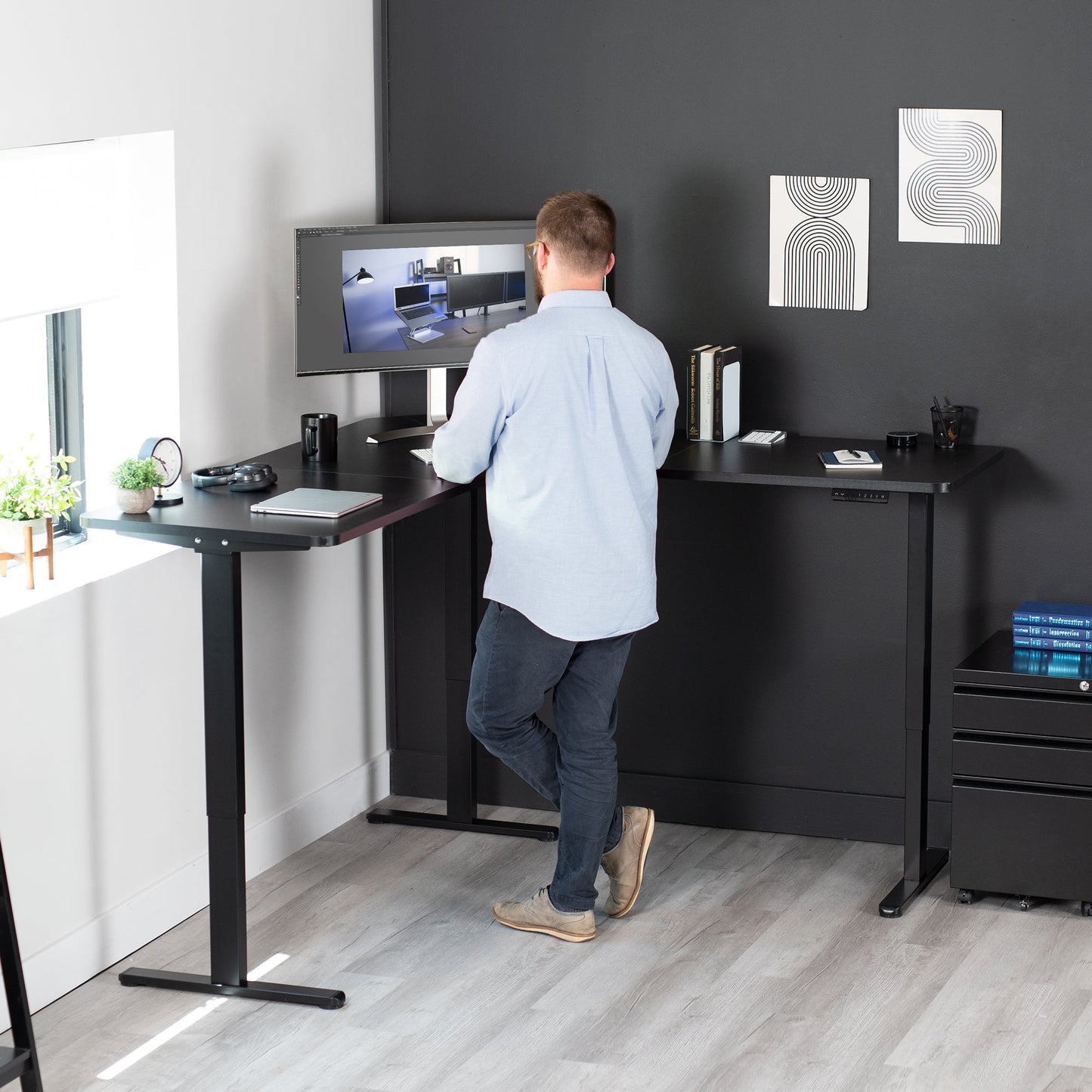 VIVO Electric Multi Motor Corner Frame with Memory Controller - DESK-V123EB