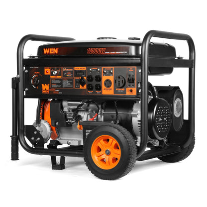 WEN DF1200X 12000-Watt 120-Volt/240-Volt Dual Fuel Transfer-Switch Ready Electric Start Portable Generator with Wheel Kit and CO Shutdown Sensor - DF1200X