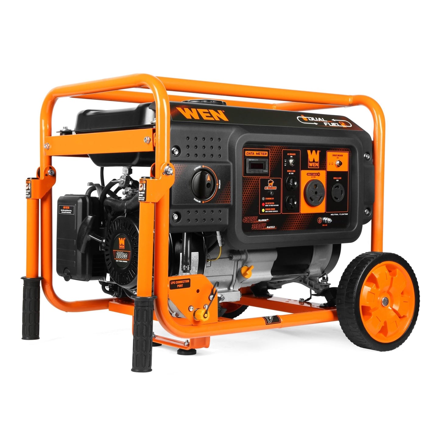WEN DF430X 4375-Watt Dual Fuel Portable Generator with Wheel Kit and CO Shutdown Sensor - DF430X