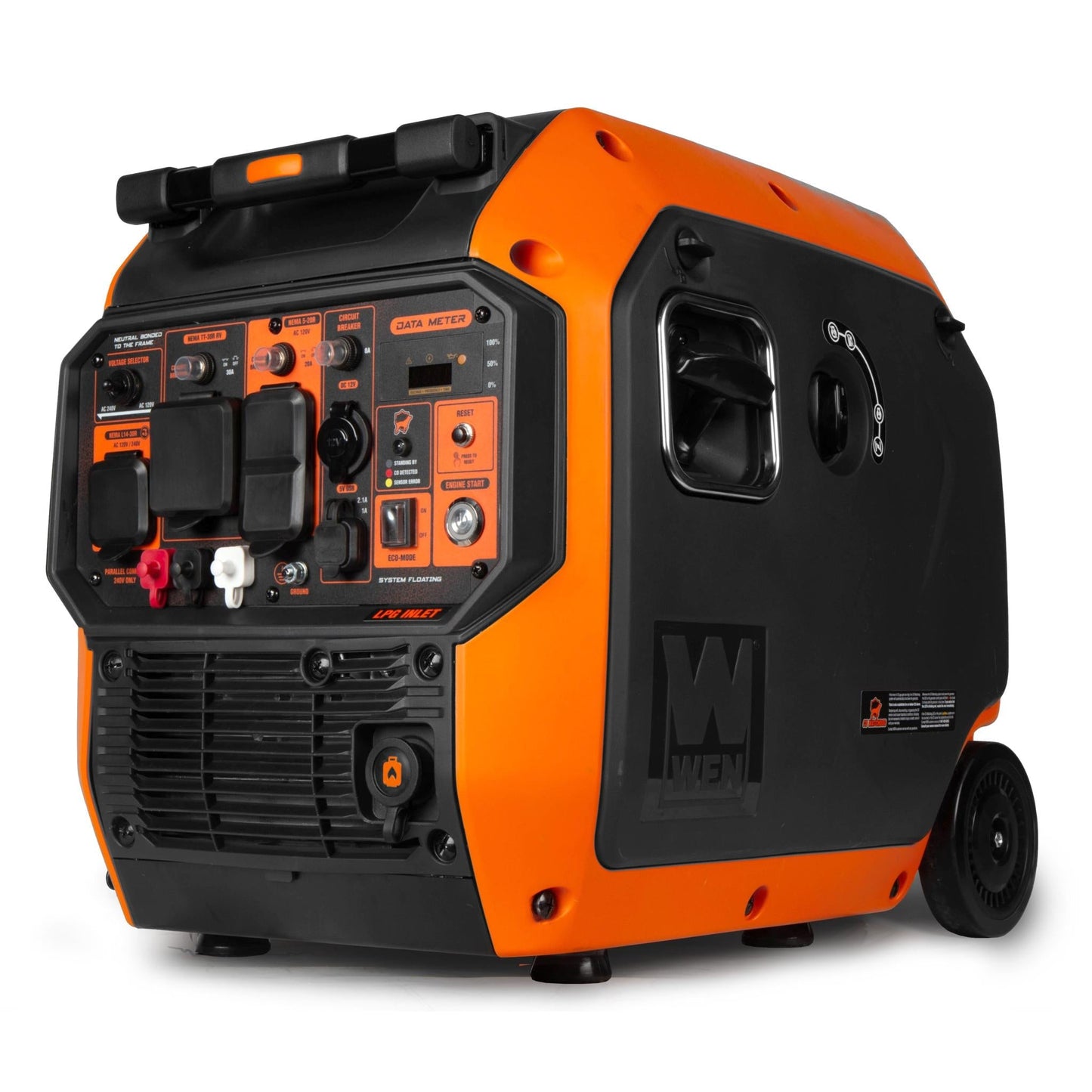 WEN DF680iX Quiet 6800-Watt Dual Fuel RV-Ready Electric Start Portable Inverter Generator with Fuel Shut Off and CO Watchdog for Electric Vehicle Backup - DF680iX