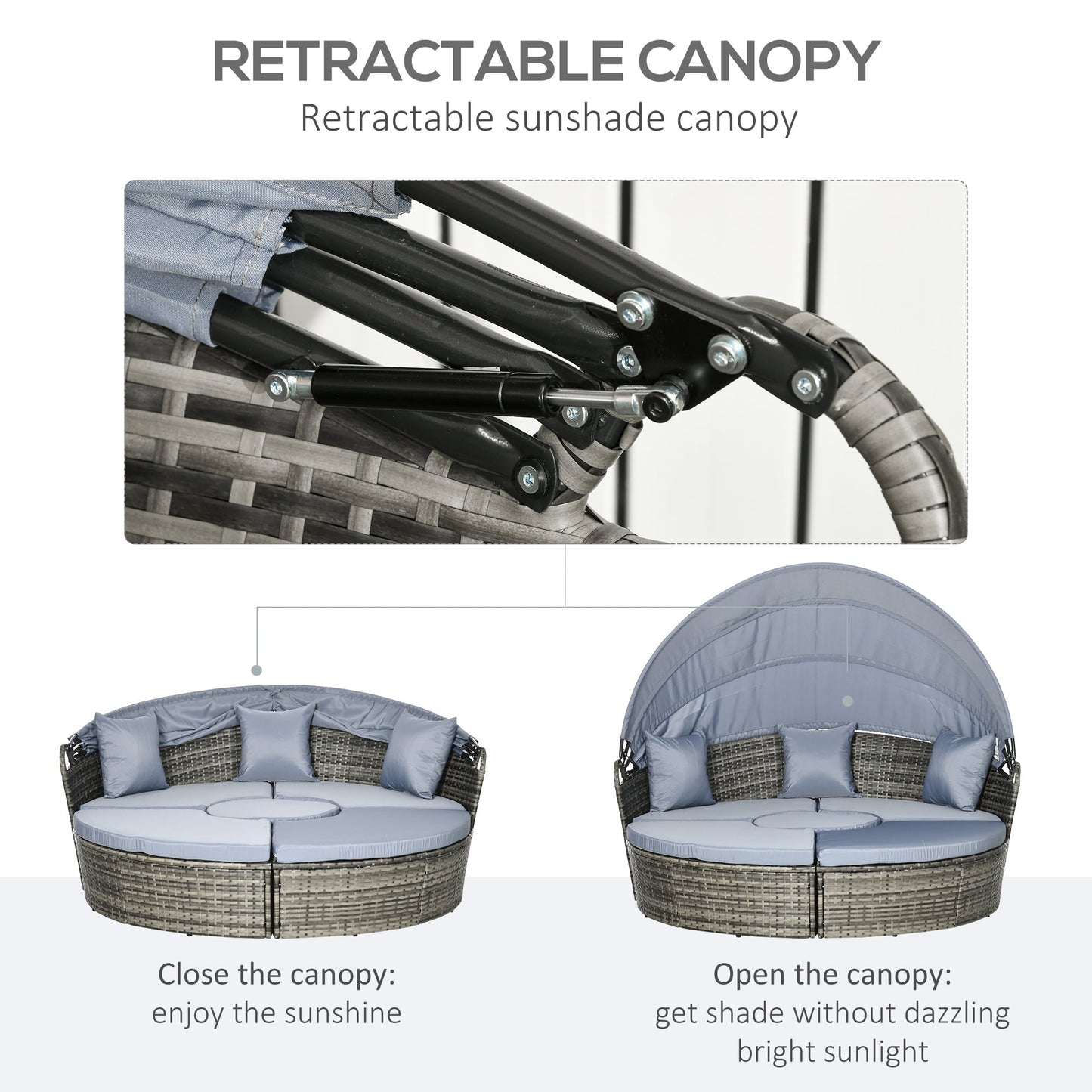 Outsunny Round Outdoor Daybed with Canopy, 4-Piece Sectional Outdoor Sofa, 3 Chairs, Tea Table, Light Gray - 862-047V00GG
