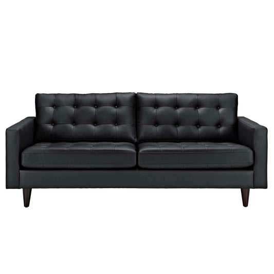 Modway Furniture Empress Bonded Leather Sofa - Plush, Deeply Tufted Design with Solid Wood Legs for Elegant Living Spaces - EEI-1010-BLK