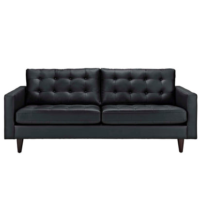 Modway Furniture Empress Bonded Leather Sofa - Plush, Deeply Tufted Design with Solid Wood Legs for Elegant Living Spaces - EEI-1010-BLK