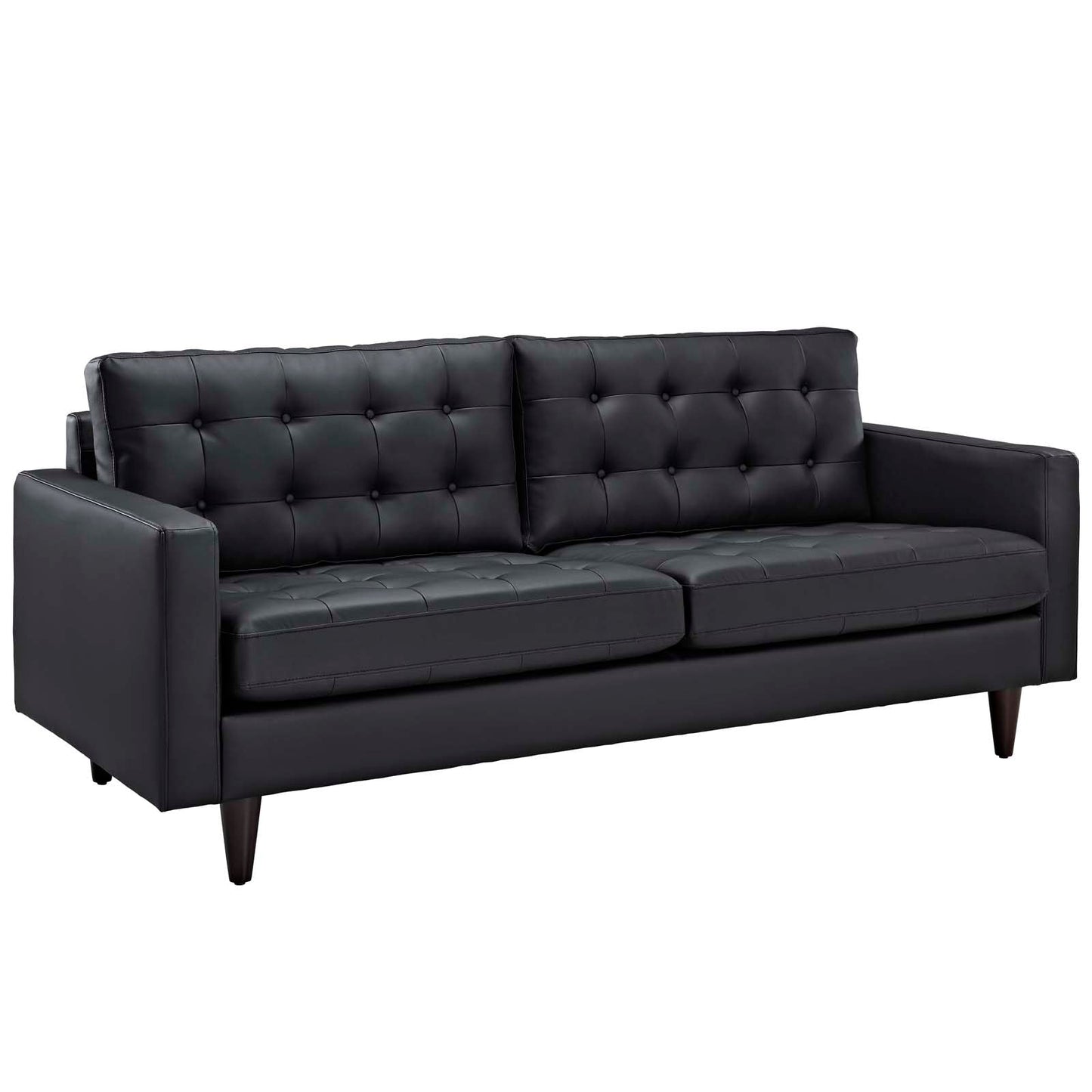 Modway Furniture Empress Bonded Leather Sofa - Plush, Deeply Tufted Design with Solid Wood Legs for Elegant Living Spaces - EEI-1010-BLK