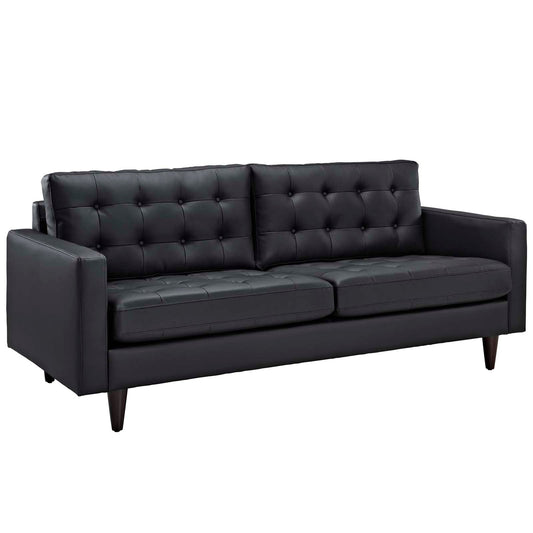 Modway Furniture Empress Bonded Leather Sofa - Plush, Deeply Tufted Design with Solid Wood Legs for Elegant Living Spaces - EEI-1010-BLK