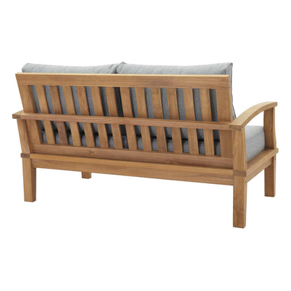 Modway furniture Marina Teak Wood Outdoor Loveseat - Luxurious All-Weather Seating for Your Patio & Garden Retreat - EEI-1144-NAT-GRY-SET