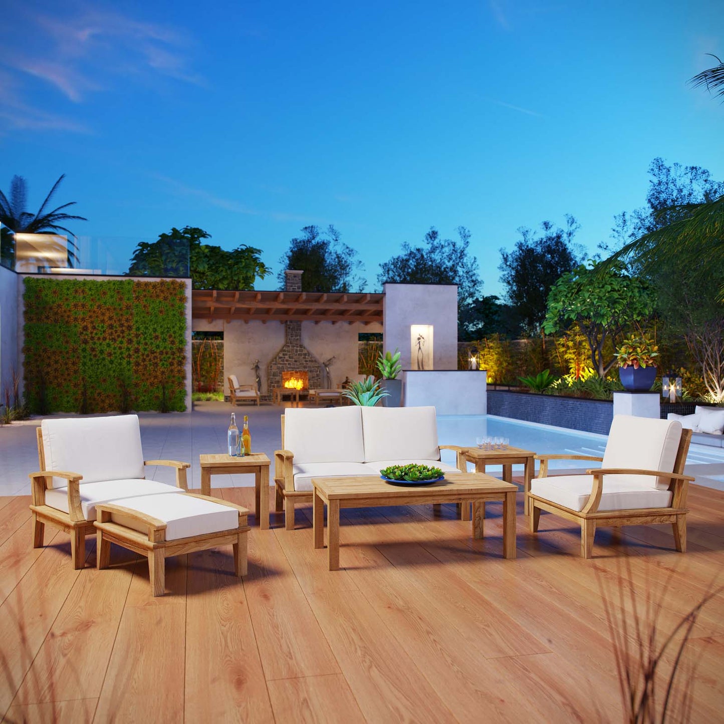 Modway Furniture Marina 7 Piece Outdoor Patio Teak Set by Modway – EEI-1486-NAT-GRY-SET