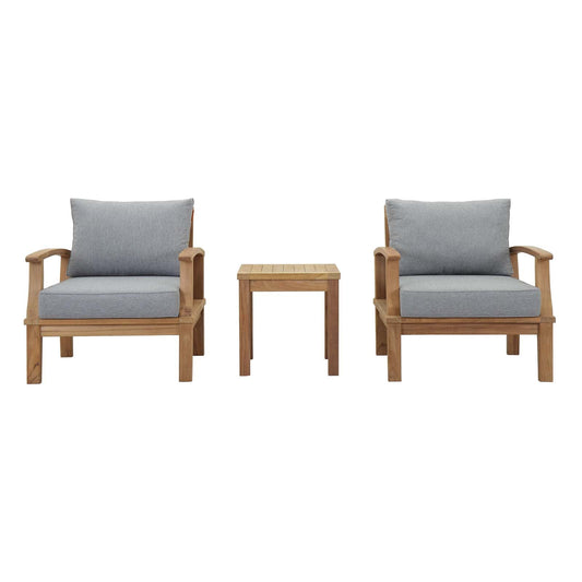 Modway Furniture Marina 3 Piece Outdoor Patio Teak Set – EEI-1487-NAT-GRY-SET
