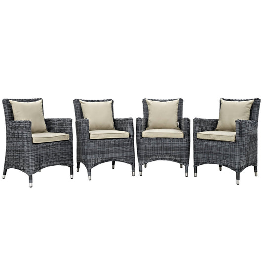 Modway Furniture Summon 4 Piece Outdoor Patio Sunbrella Dining Set - EEI-2314-GRY-BEI-SET