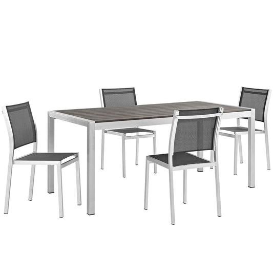 Modway Furniture Shore 5 Piece Outdoor Patio Aluminum Dining Set – EEI-2482-SLV-BLK-SET