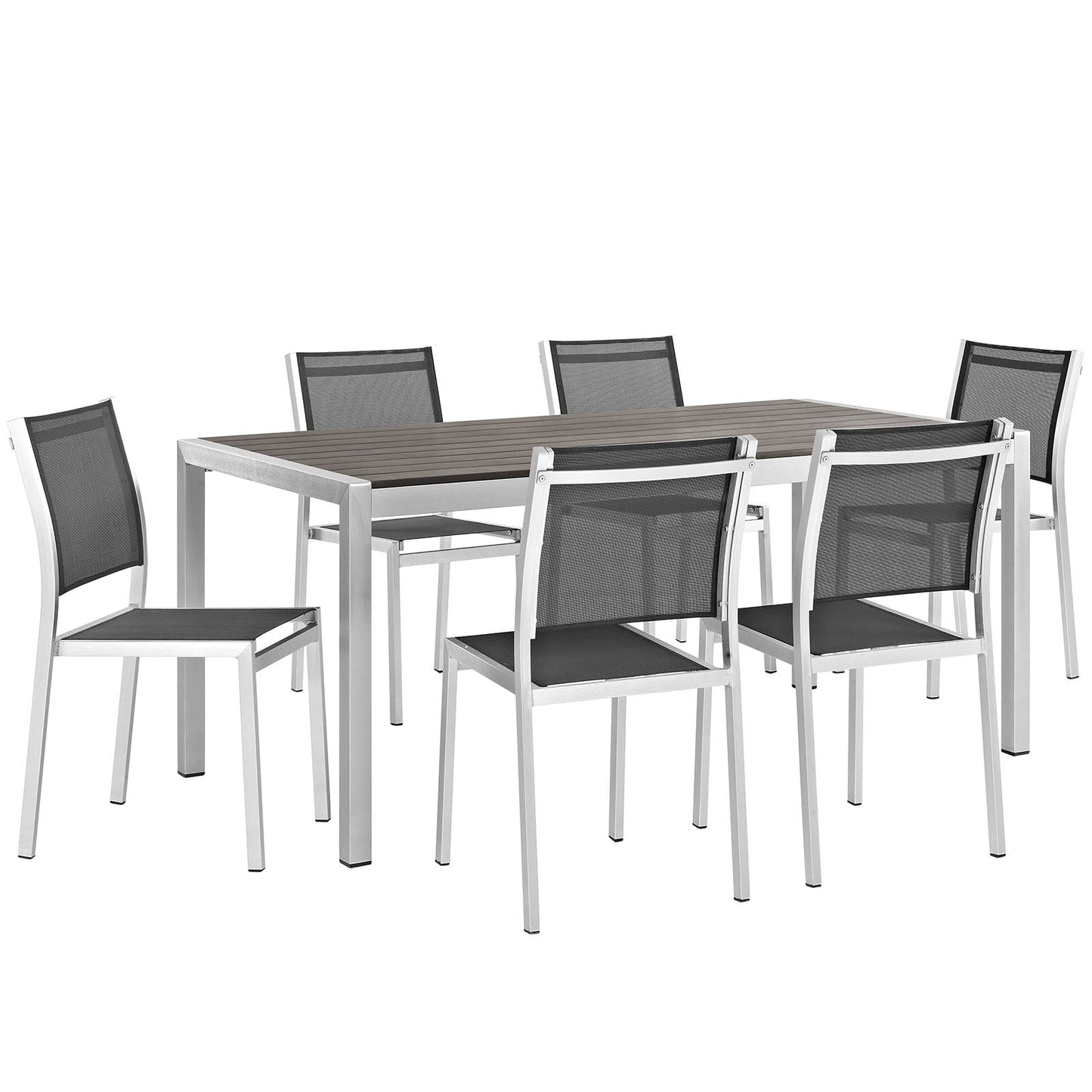 Modway Furniture Shore 7 Piece Outdoor Patio Aluminum Dining Set – EEI-2485-SLV-BLK-SET