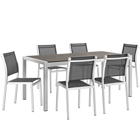 Modway Furniture Shore 7 Piece Outdoor Patio Aluminum Dining Set – EEI-2485-SLV-BLK-SET