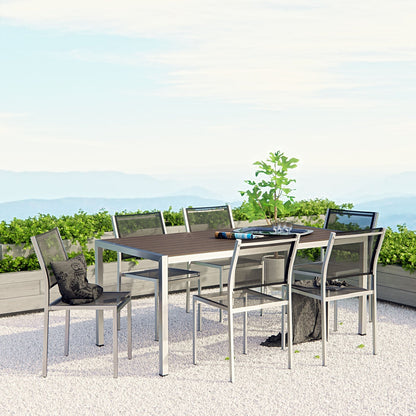 Modway Furniture Shore 5 Piece Outdoor Patio Aluminum Dining Set – EEI-2482-SLV-BLK-SET