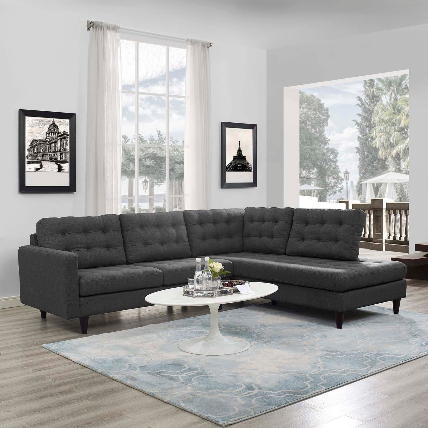 Modway furniture Empress 2 Piece Upholstered Fabric Right Facing Bumper Sectional - EEI-2797-AZU