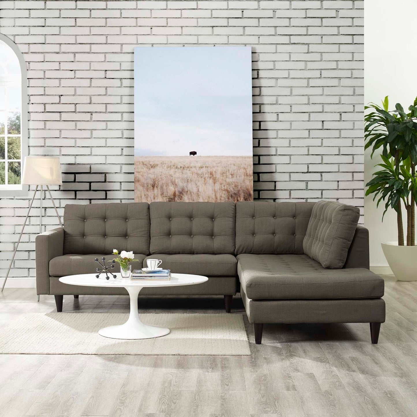 Modway furniture Empress 2 Piece Upholstered Fabric Right Facing Bumper Sectional - EEI-2797-AZU