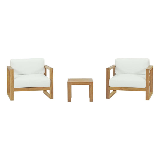 Modway Furniture Upland 3 Piece Outdoor Patio Teak Set - EEI-3119-NAT-WHI-SET